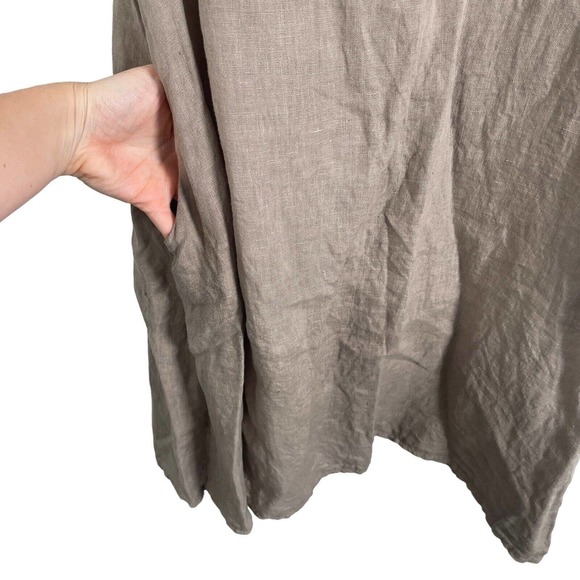 Lungo L'Arno Beige Sleeveless 100% Linen Dress Pockets Lagenlook Womens Medium - Picture 3 of 7
